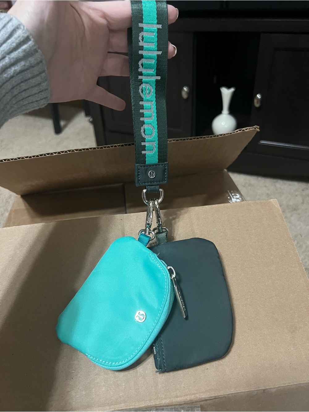 lululemon athletica Teal & Black Key Pouch Duo with Branded Strap